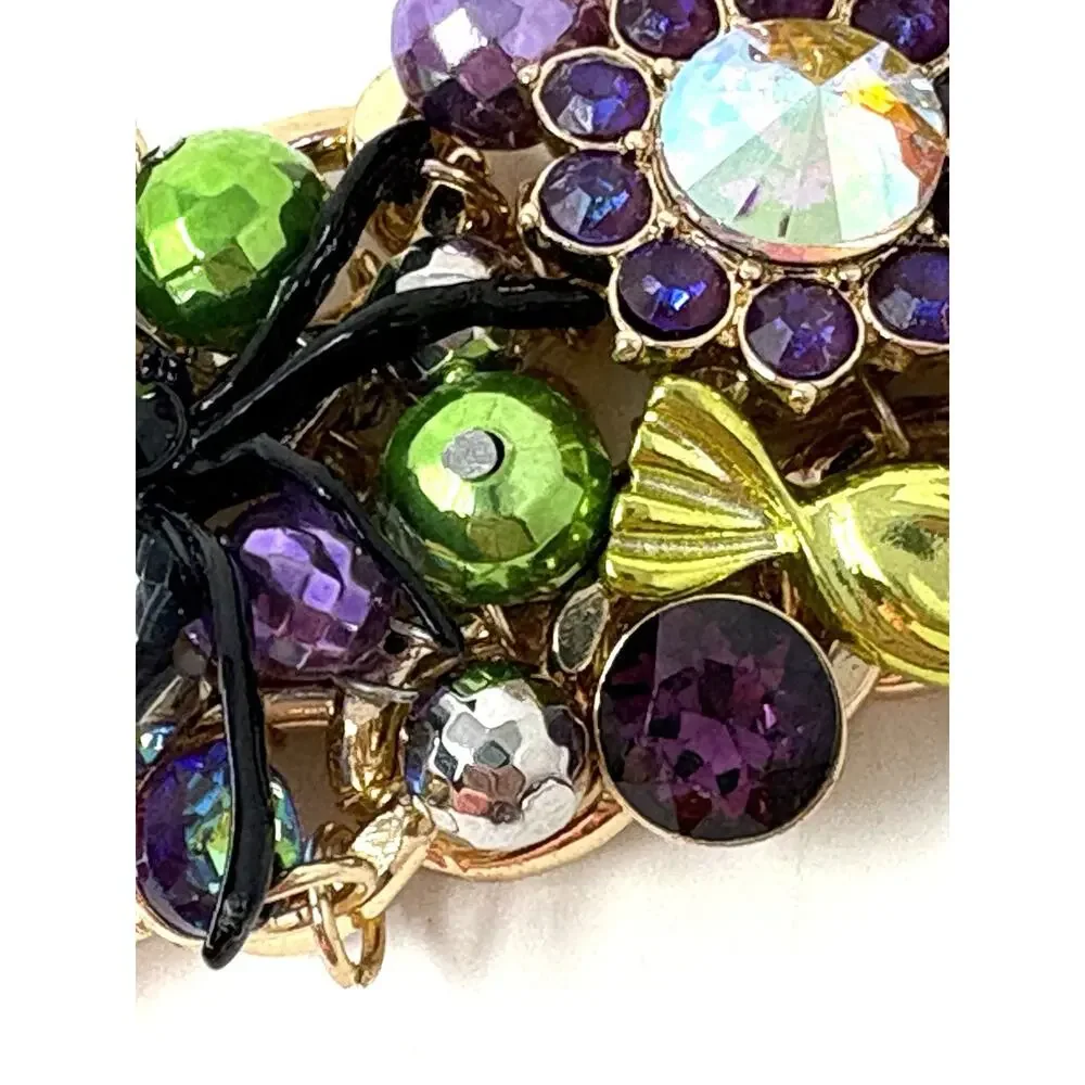 Betsey Johnson Halloween Toggle Bracelet Black Cat Spider Bat Candy Charms Wide